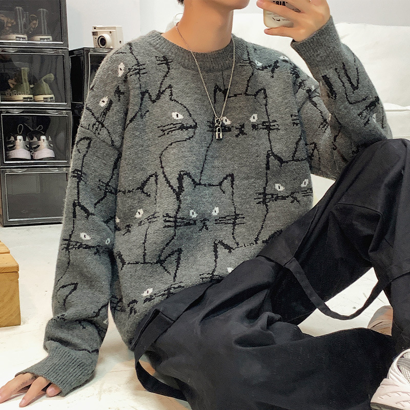 Trendy Pullover Sweater Men's Hong Kong Style Loose Bottoming Sweater