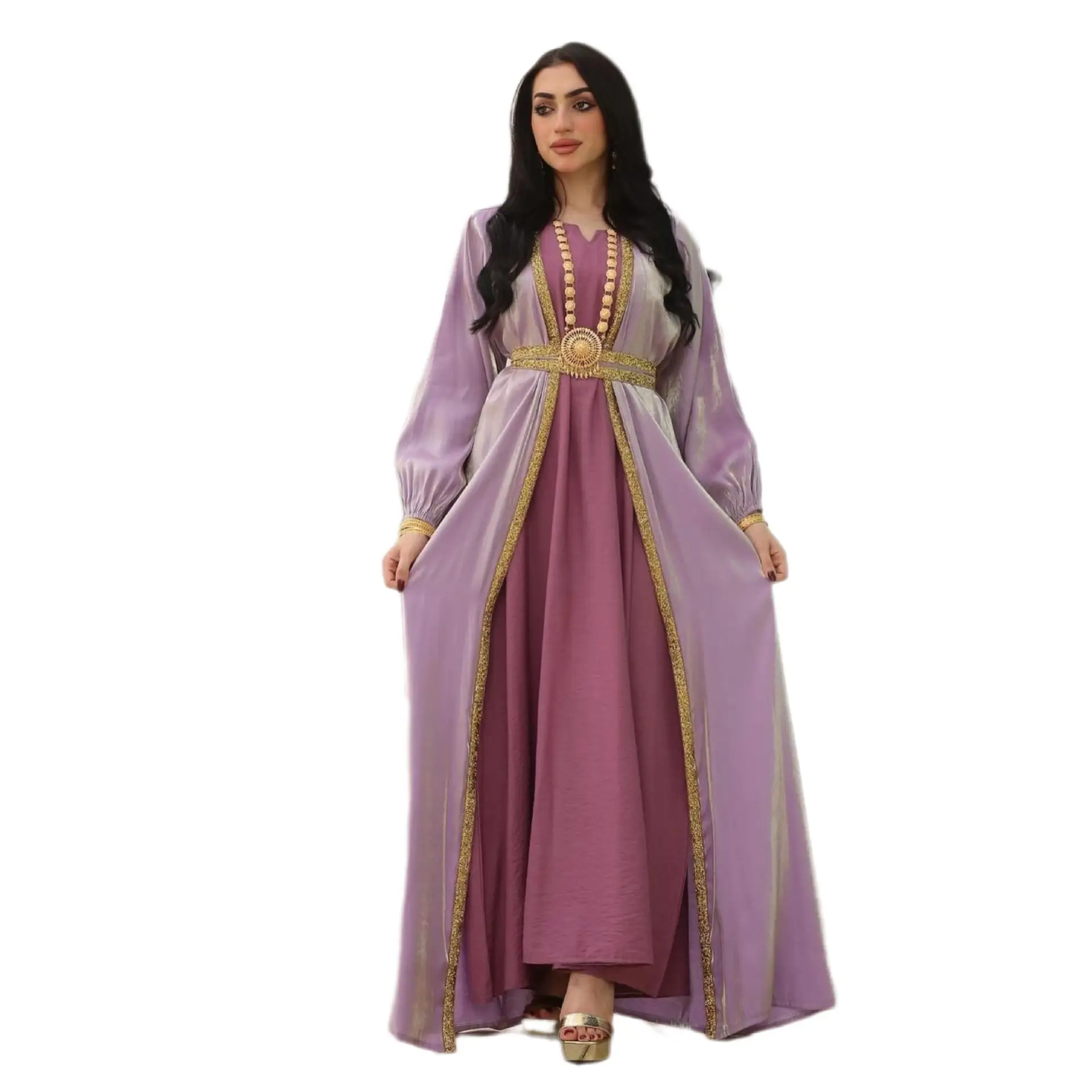 Women's Maxi Dress Three-Piece Set with Long Sleeve Jacket and Belt