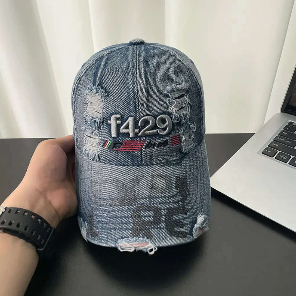 Monochromatic Three-dimensional Embroidered Frayed-edge Personalized Print Brim Trendy Casual Baseball Cap Suitable For Street And Travel Use