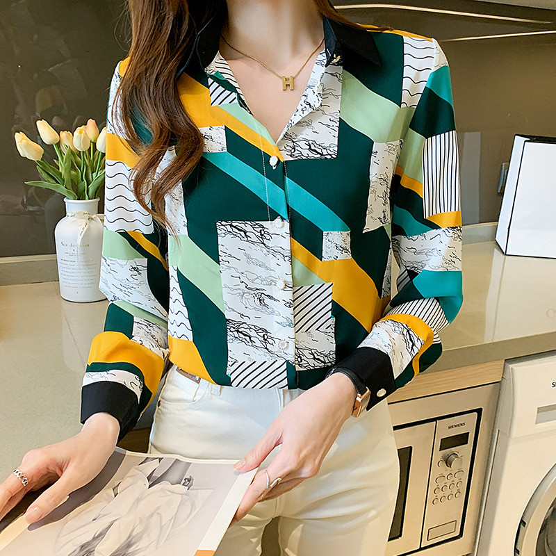 Retro Hong Kong-style Long-sleeved Chiffon Shirt