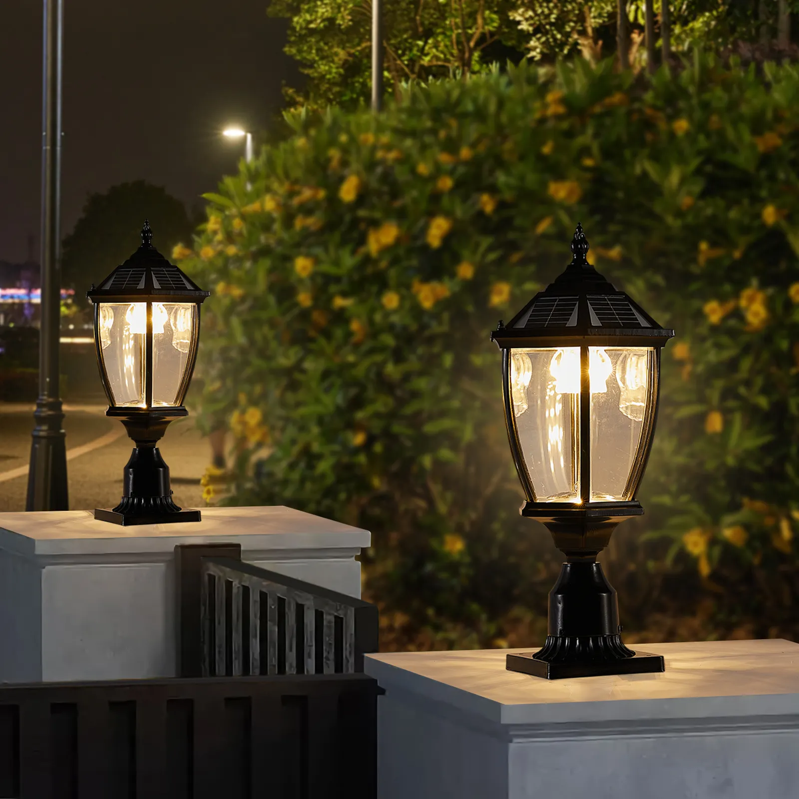 Black Solar Powered LED Outdoor Lantern, Vintage