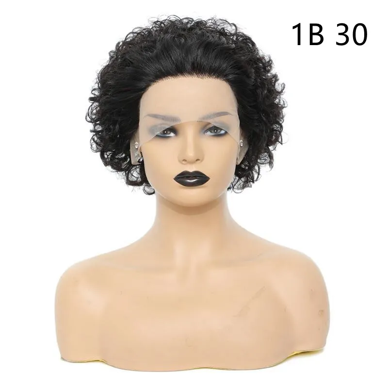 Women's Fashion Front Lace African Small Curly Wig - 1B30