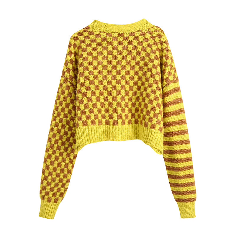 Paneled Jacquard Loose Versatile Knit Cardigan Jacket