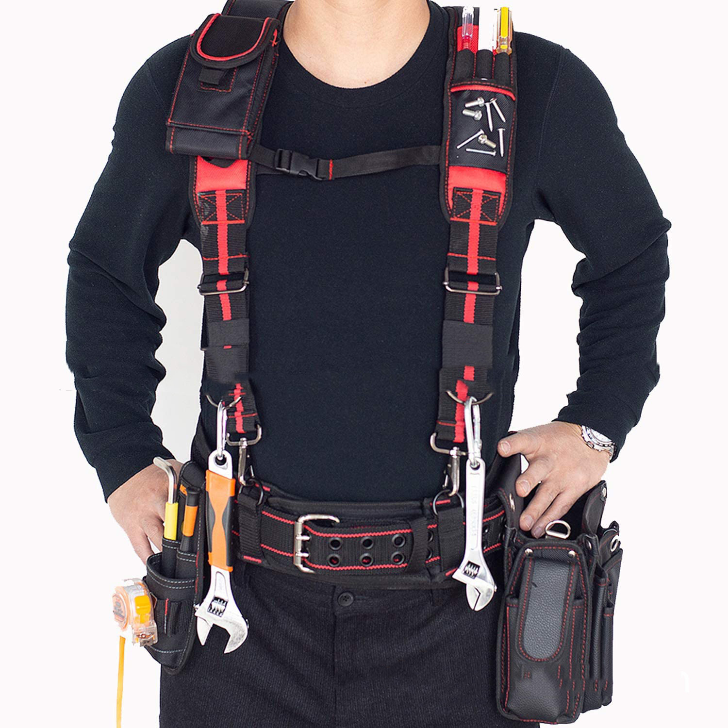 Red H-shaped Suspendable Tool Shoulder Straps Reduce Weight - Image 1