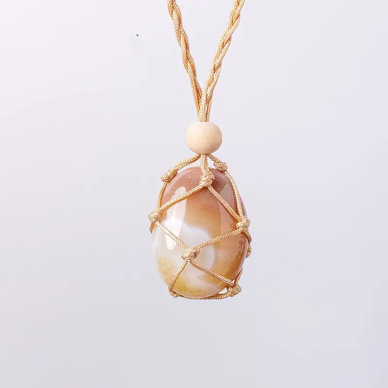 Natural Crystal Rolling Stone Mesh Pocket Pendant