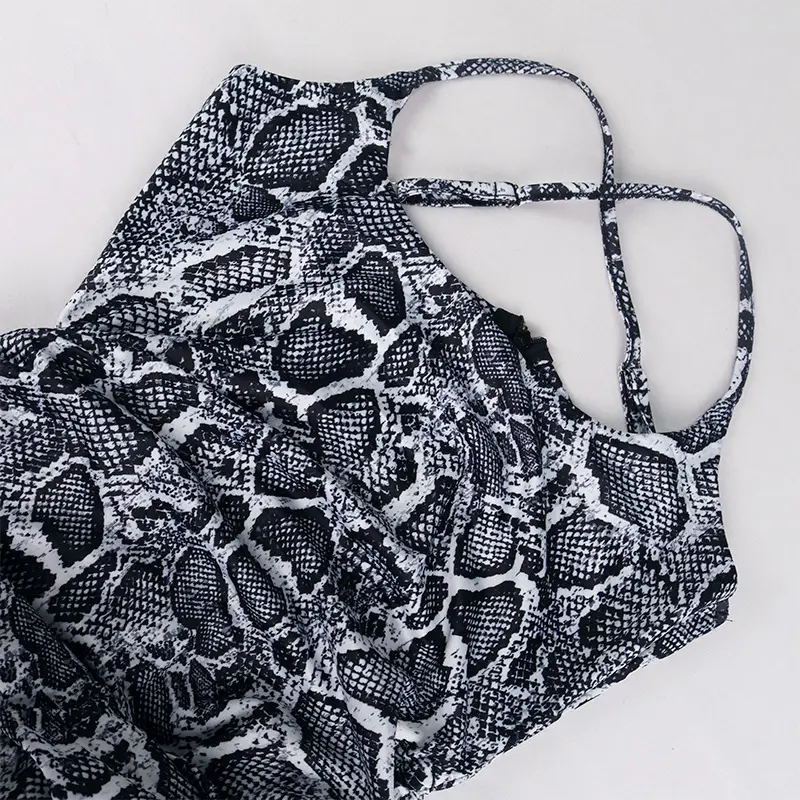 Sexy Snake Print Halter Strap Pleated Skirt
