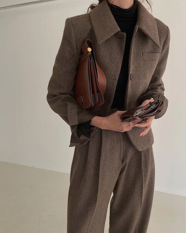 New French Plaid Woolen Coat High Waist Wide Leg Suit Women Jacket - Shop at LoveMi