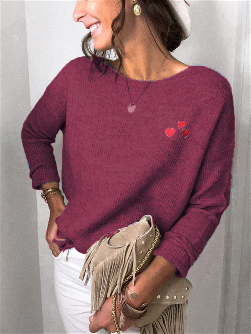 Title 10, Loose Solid Color Embroidery Love Long Sleeves