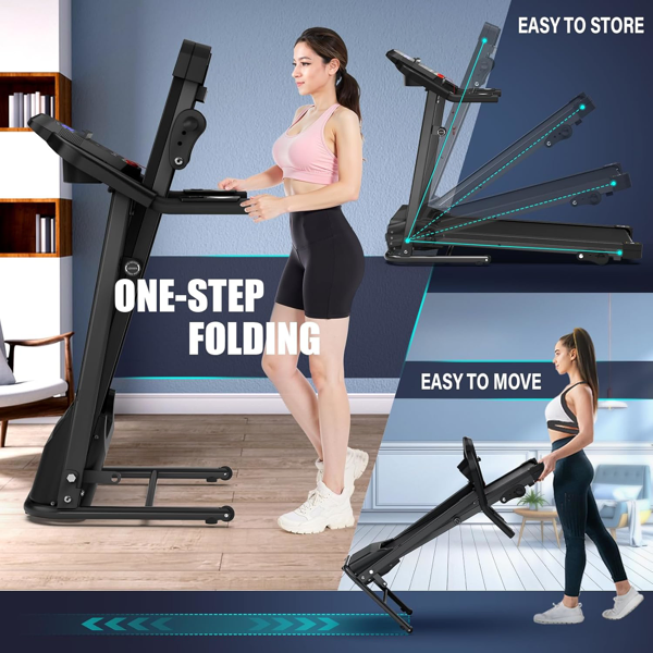 Compact Folding Treadmill for Home - 2.5HP Quiet Brushless Motor, 3-Level Incline, 7.5 MPH, Shock Absorption, Space-Saving Design for Running, Walking - Treadmill for Small Spaces & Home Use-13