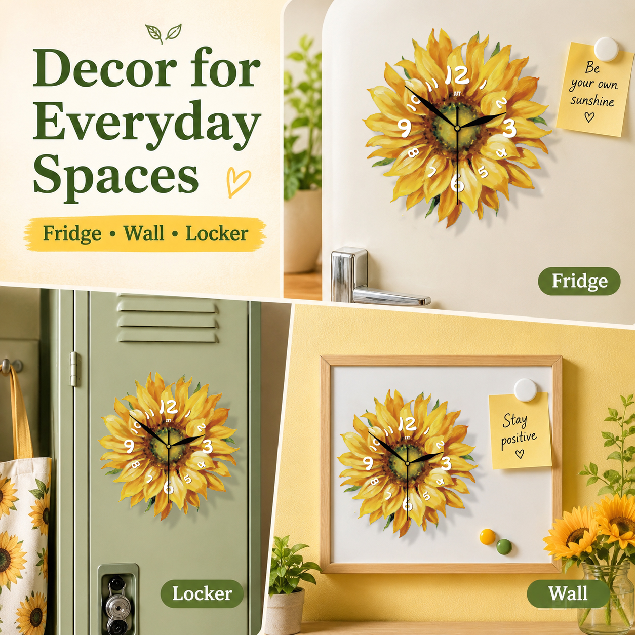 Sunflower Magnetic Fridge Clock Acrylic Decorative Kitchen Decor 7