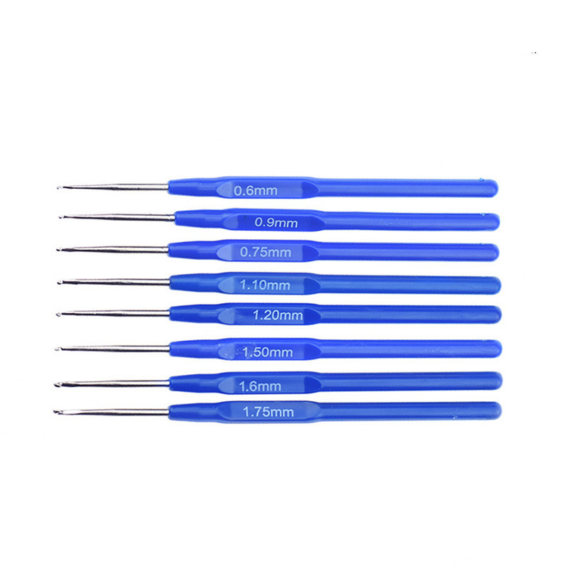 Knitting Tool Set Blue Plastic Handle Crochet (Blue-8PCS)