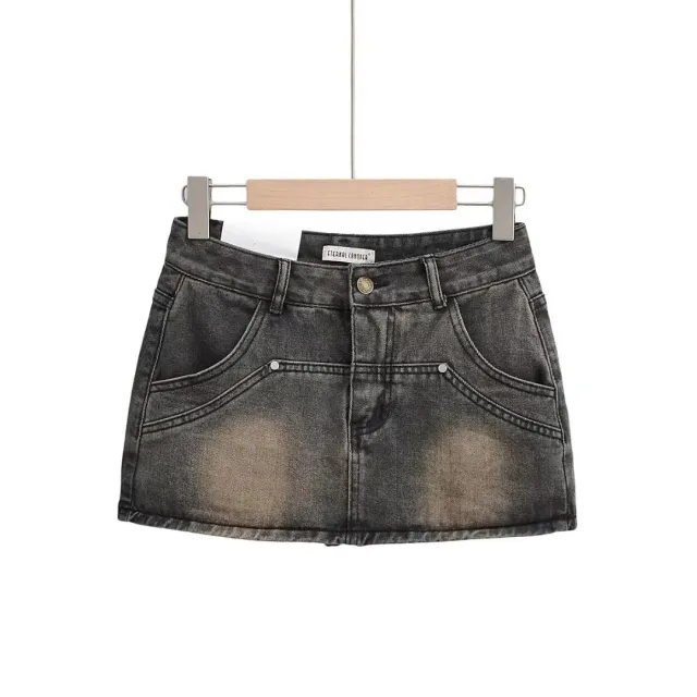 Retro High Waist Slim And Anti Shining Short Hip Skirt For Women Smoke Grey - Shop at LoveMi