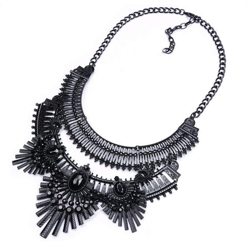 Exaggerated Owl Alloy Diamond Black Clavicle Necklace