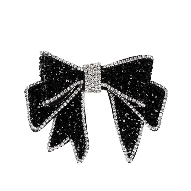 Rhinestone Bow Spring Clip Hair Clip - Black