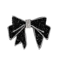 Rhinestone Bow Spring Clip Hair Clip - Black - View 1