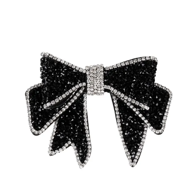Rhinestone Bow Spring Clip Hair Clip Black - Shop at LoveMi