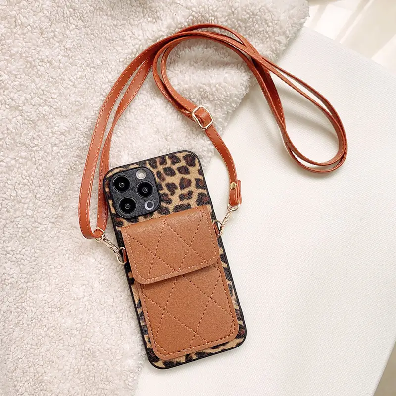 Leopard Print Crossbody Rope Card Mobile Phone Leather Case