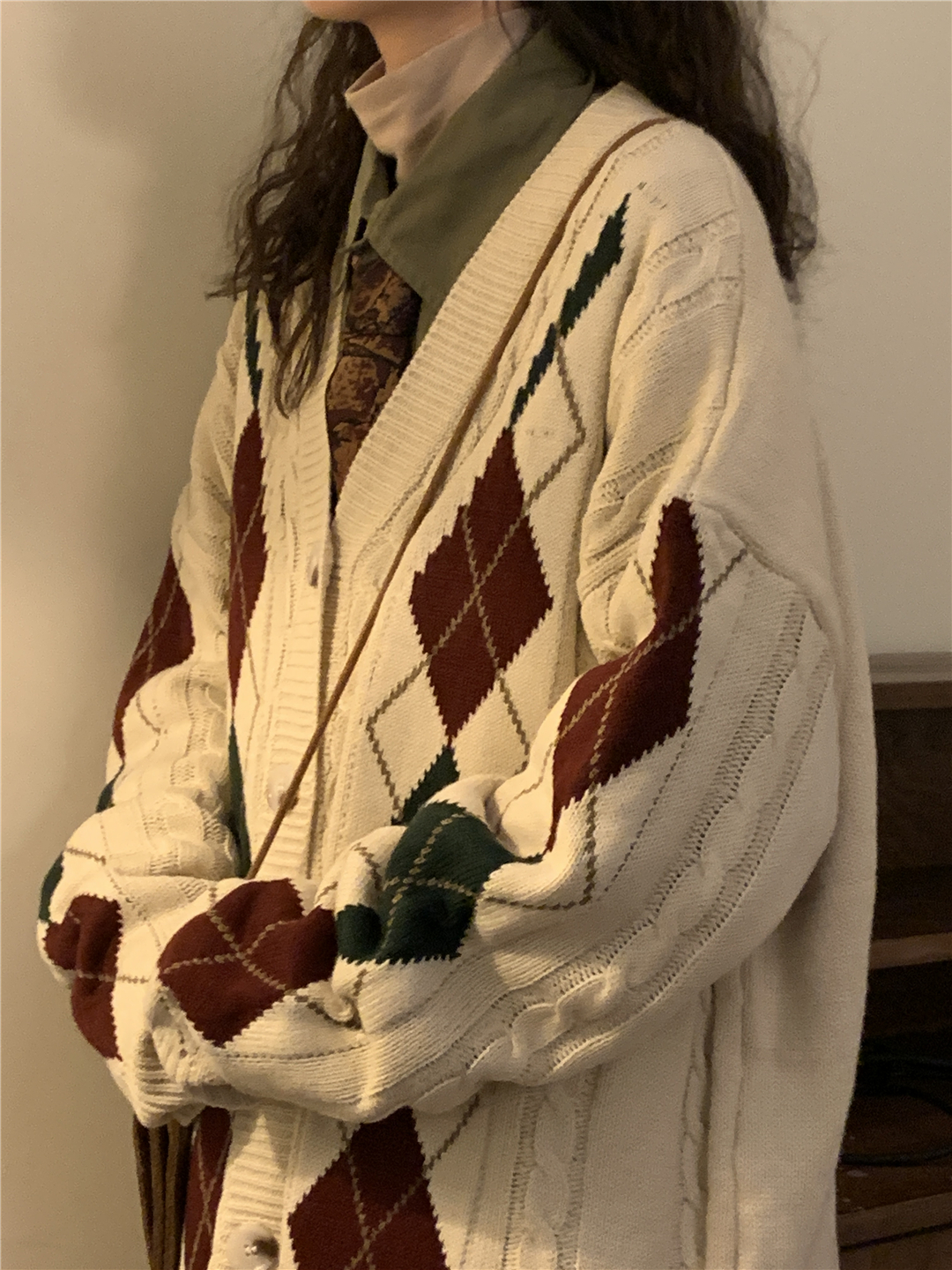 Loose Fitting American Vintage Plaid Cardigan Sweater Jacket