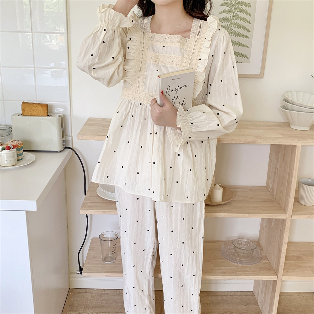 Title 9, Sweet Polka Dot Lace Cotton Cute Long Sleeve Pa...