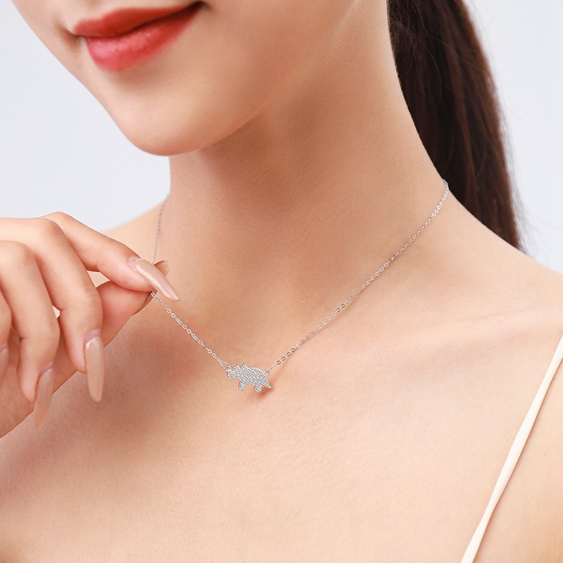 S925 Sterling Silver Cartoon Rhino Full Diamond Necklace
