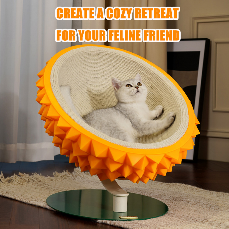 Durian Shape Cat Scratching Bed Cat House - Comfortable Sisal Rope Scratching Board With PVC Plastic Combination, 3 In 1 Cat Resting Bed - Suitable For Cat Claw Care, Cute And Sturdy Assemble