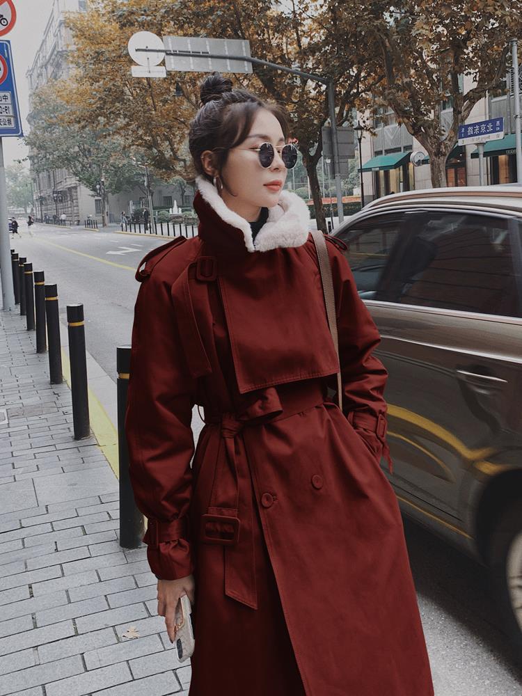 Winter Plus Velvet Thick Coat Mid length Cotton padded Jacket Cotton padded Jacket Wine - Shop at LoveMi