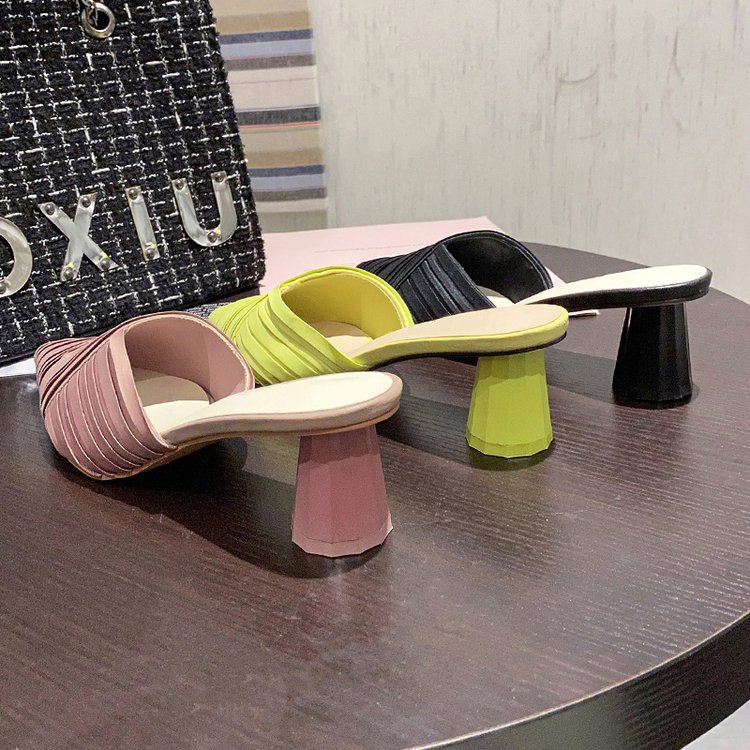 New Summer Women's Shoes Pointed Slippers Thick Heel