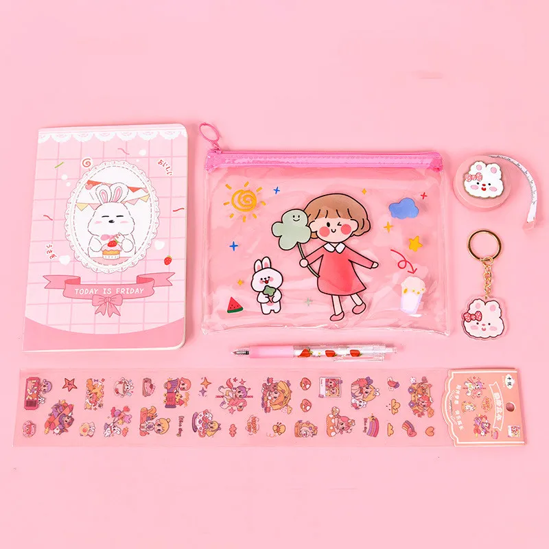 Creative Student School Supplies Stationery Cartoon Set - Pink