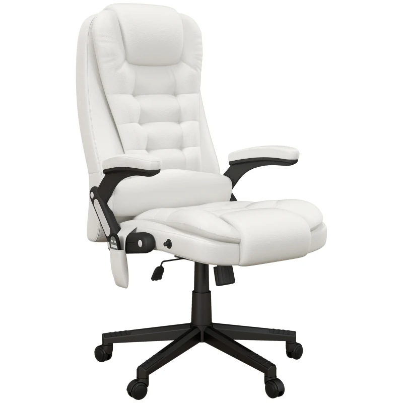 Massage Office Chair, Heated Reclining Computer Chair With 6 Vibration Points, Armrest And Remote, White