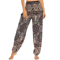 Women's Fashion Rayon Cotton Yoga Pants - Black Gold - View 1