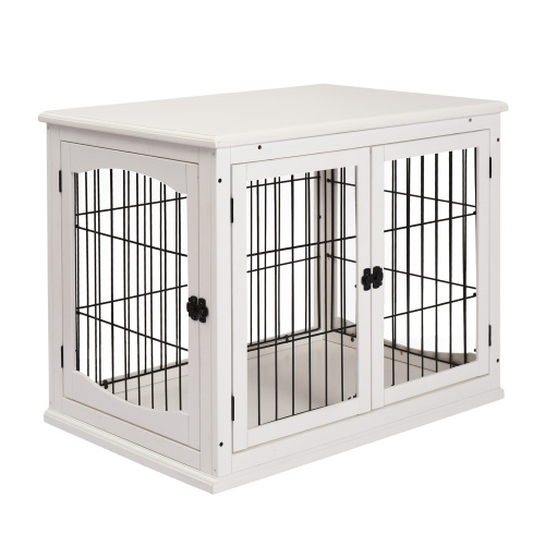 Small Kennel End Table With Two Open Sides And Lockable Door White - Shop at LoveMi