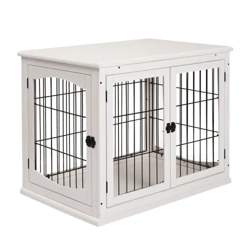 Small Kennel End Table With Two Open Sides And Lockable Door White - Shop at LoveMi