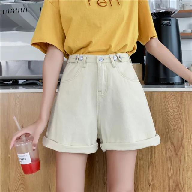Women's Loose High Waist Cotton Denim Shorts Apricot - Shop at LoveMi