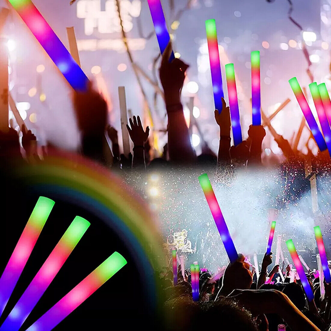 30Pcs LED Foam Stick Flashing MultiColor Glow In Dark White Batons Light Concert 14