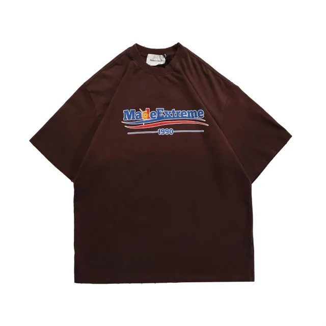 Washed Distressed Short sleeve Foam Print T shirt Brown - Shop at LoveMi