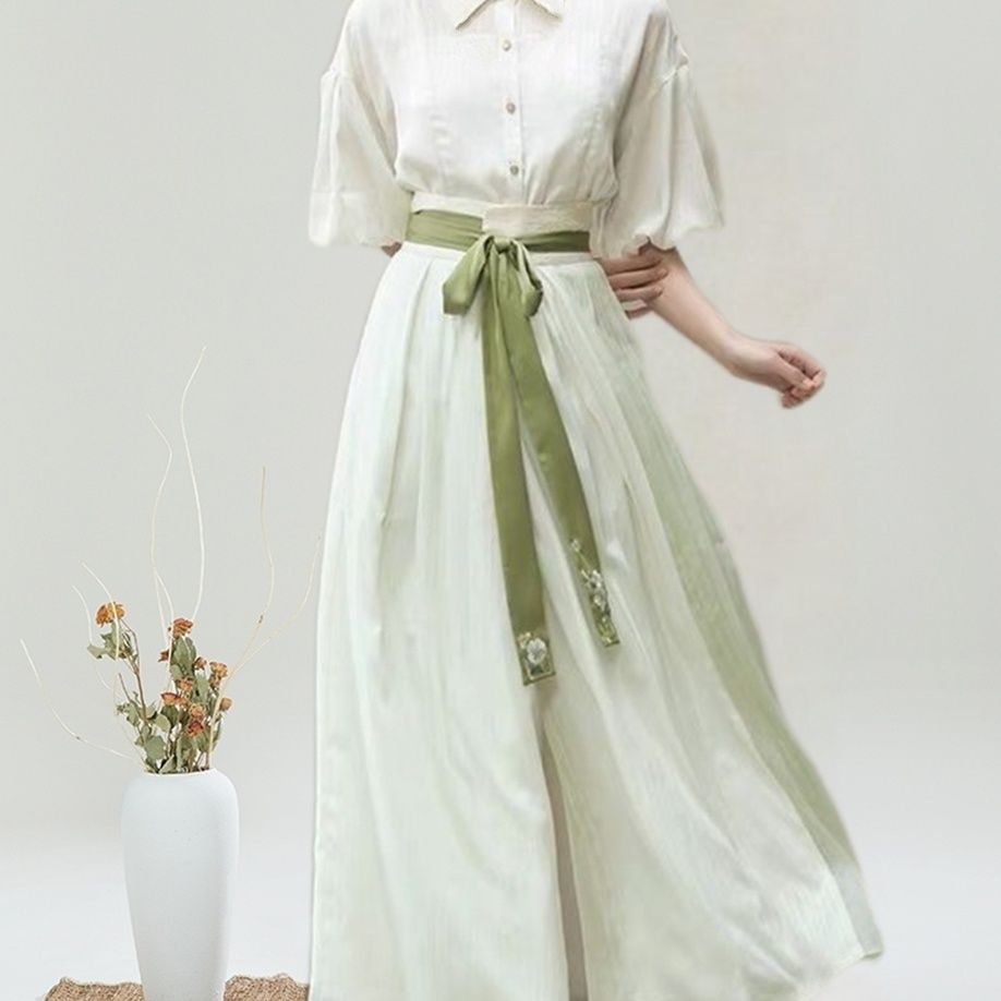 Female Han Elements National Style Daily Song Pants To Work Culottes Wide Leg Pants Top And Suspenders And Pants S - Shop at LoveMi