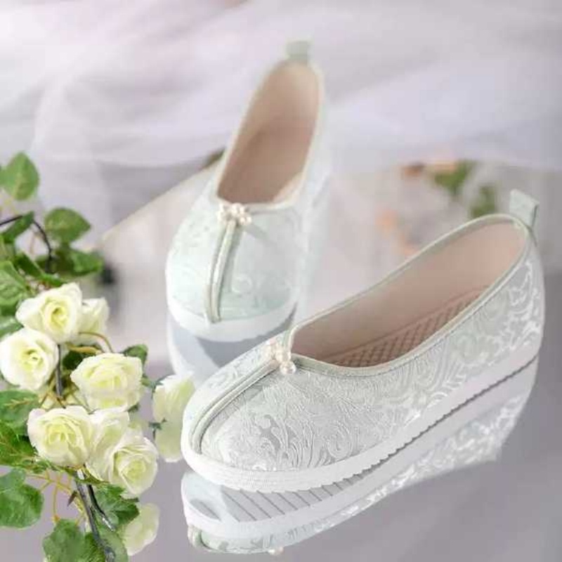 Jacquard Satin Flats - Vintage Embroidered Women S Shoes, Comfortable Soft Sole Slip-On Cloth Shoes For Spring & Summer Daily Commuting