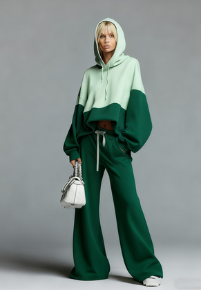 Ensemble deux pièces sweat à capuche color-block et pantalon large