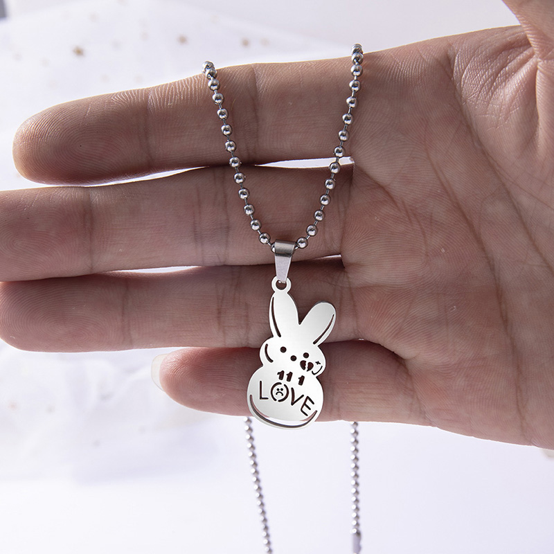 Stainless Steel Silver Broken Heart Sad Face Rabbit Pendant Necklace