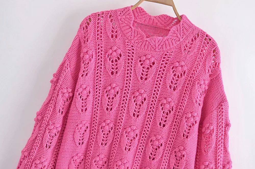 Round Neck Long Sleeve Drape Women's Straight Cut Casual Knit Sweater