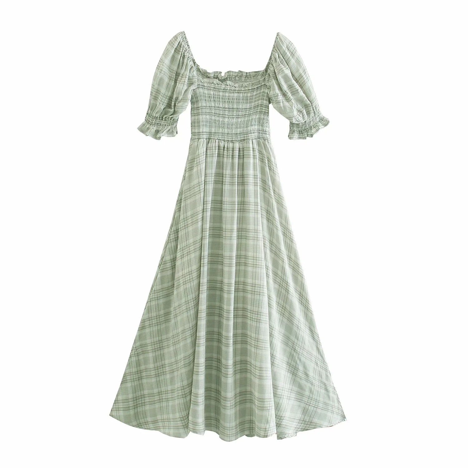 Temperament Self-cultivation British Style Generous Collar Puff SleeveBack Flowing Long Skirt