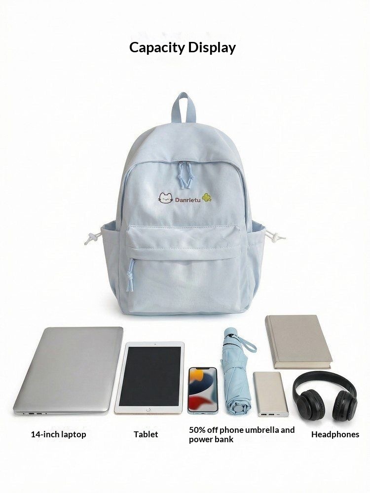 Japanese Solid Color College Student Backpack Female 2026 New Lightweight Junior High School Student Backpack Short Distance Travel Backpack - Beige — view 5