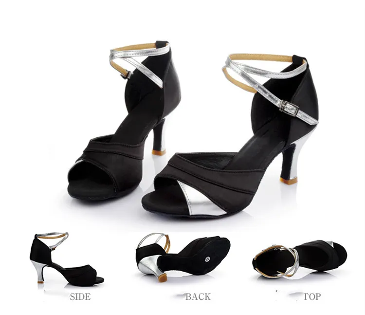 New Splicing Mid-high Heel Latin Dance Shoes - Black