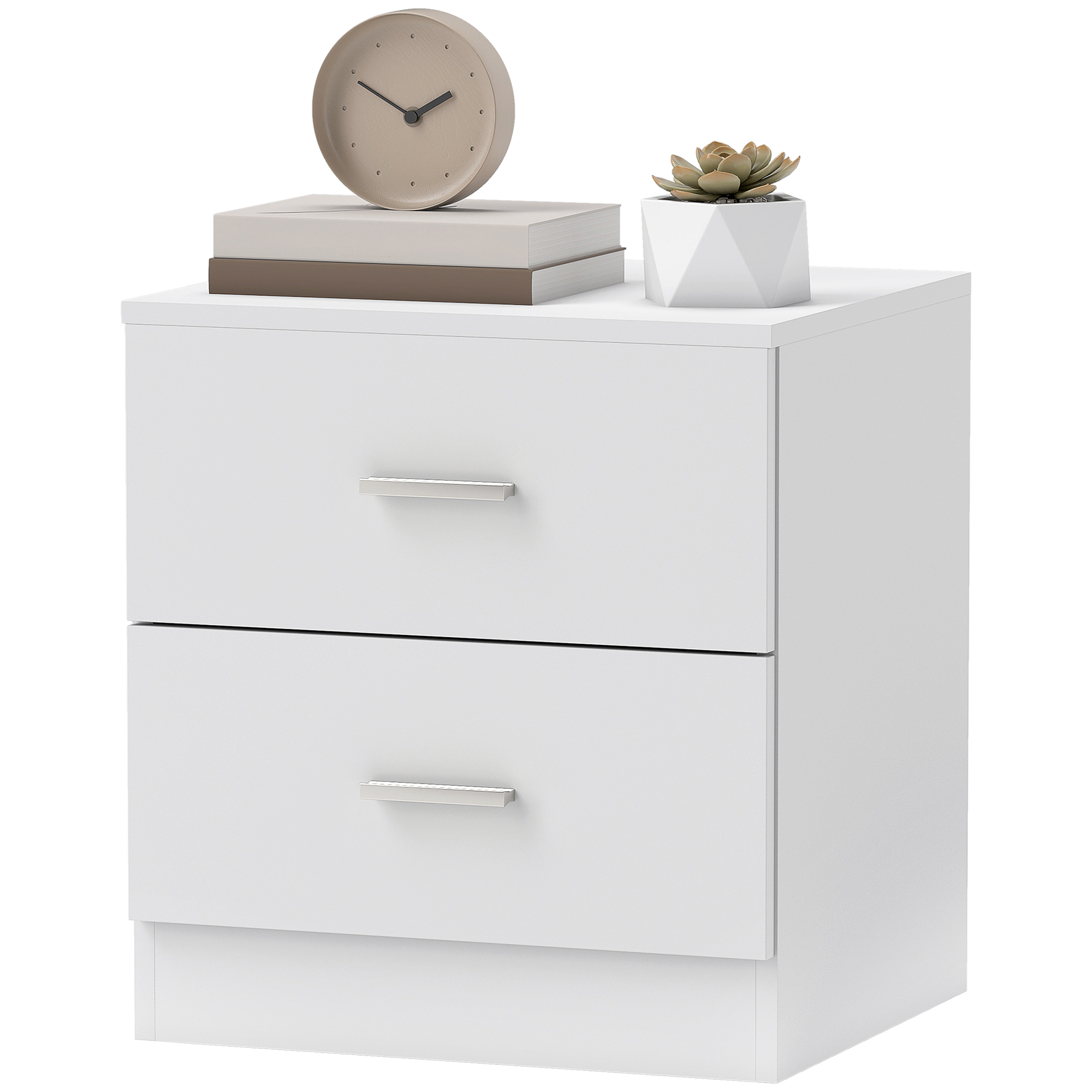 Bedside Table, Small With 2 Drawers And Storage Rack, Modern Bedroom White — image 2