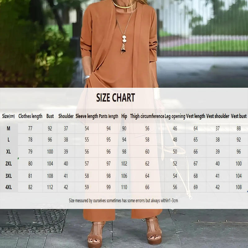 Women's Plus Size Casual 3-Piece Set Open Front Cardigan Sleeveless Vest Pants Solid Color Lounge Set - Image 10