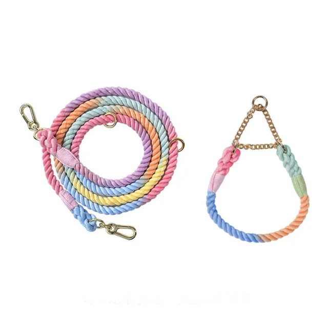 Woven Rainbow Multifunctional Double Head Pet Leash N - Shop at LoveMi
