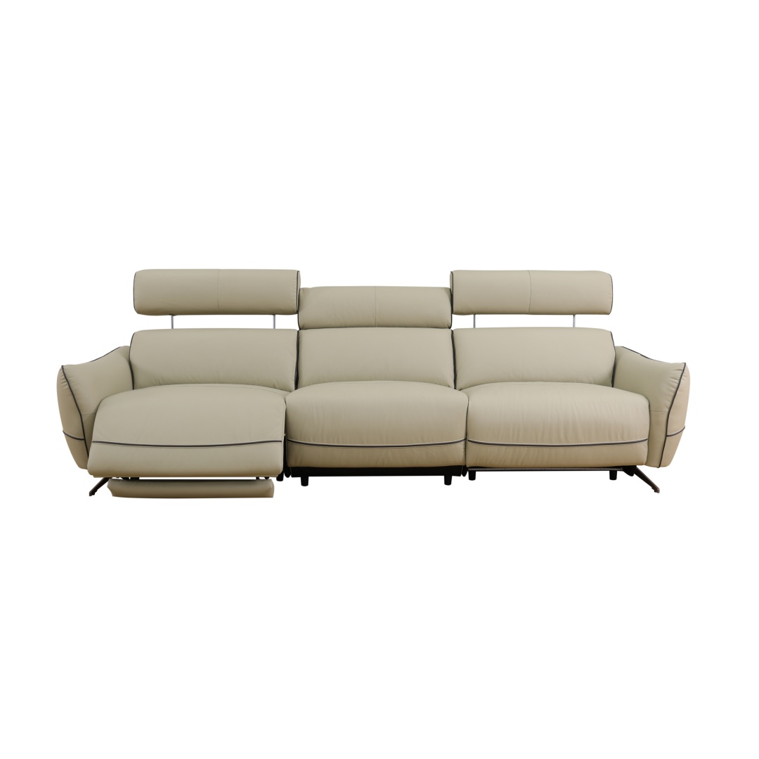 Pickup Only--Beige Top Grain Leather And PVC 3-Piece Living Room Recliner Sofa Set