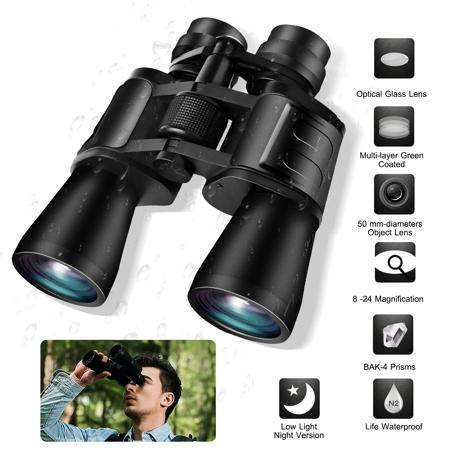 Portable Zoom Binoculars With FMC Lens Low