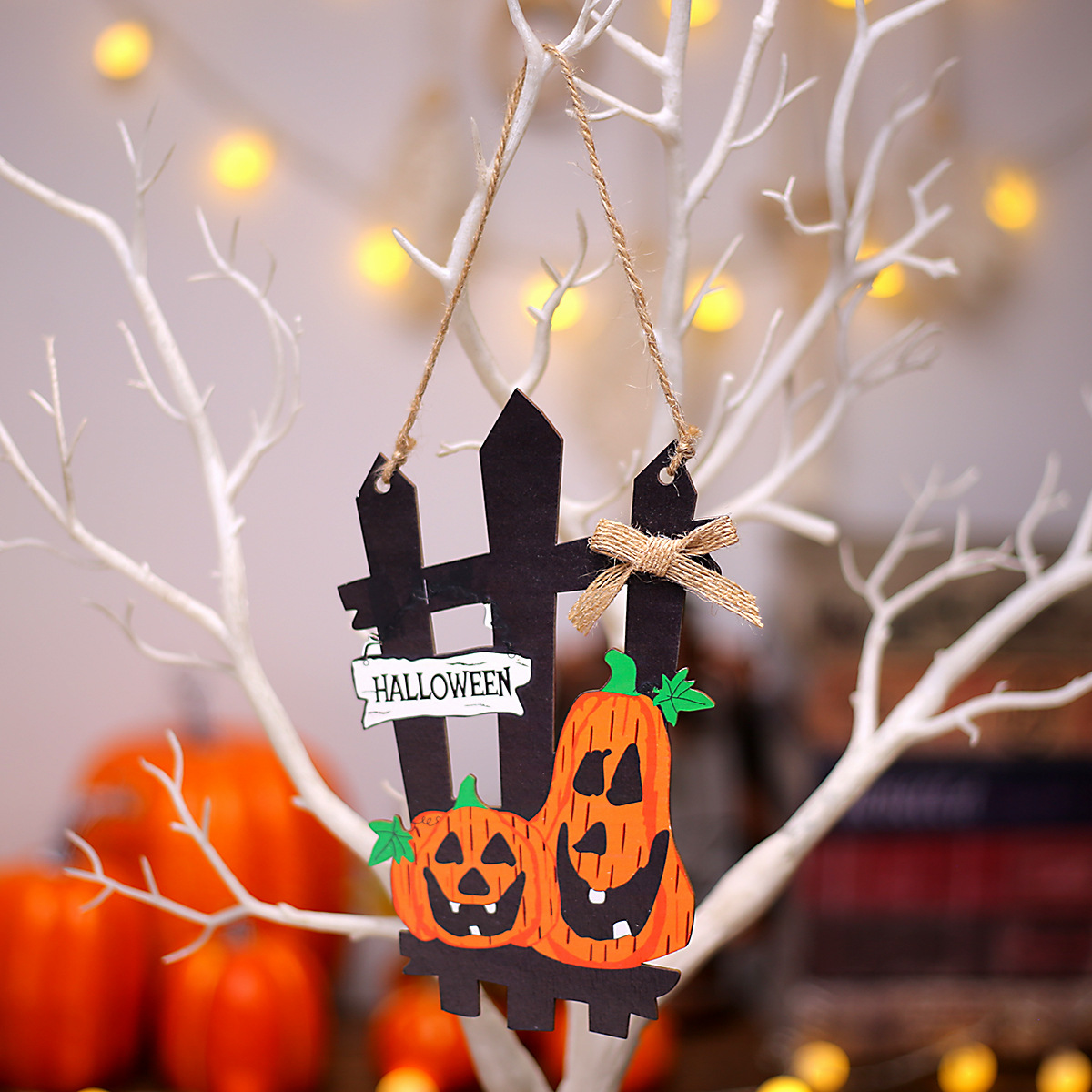 Halloween black cat fence door decorations hanging (pumpkin)