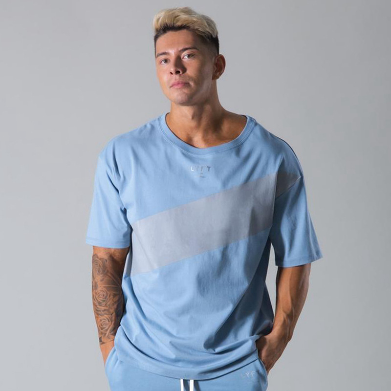 Men's Cotton Loose Round Neck Half Sleeve Color Block Top